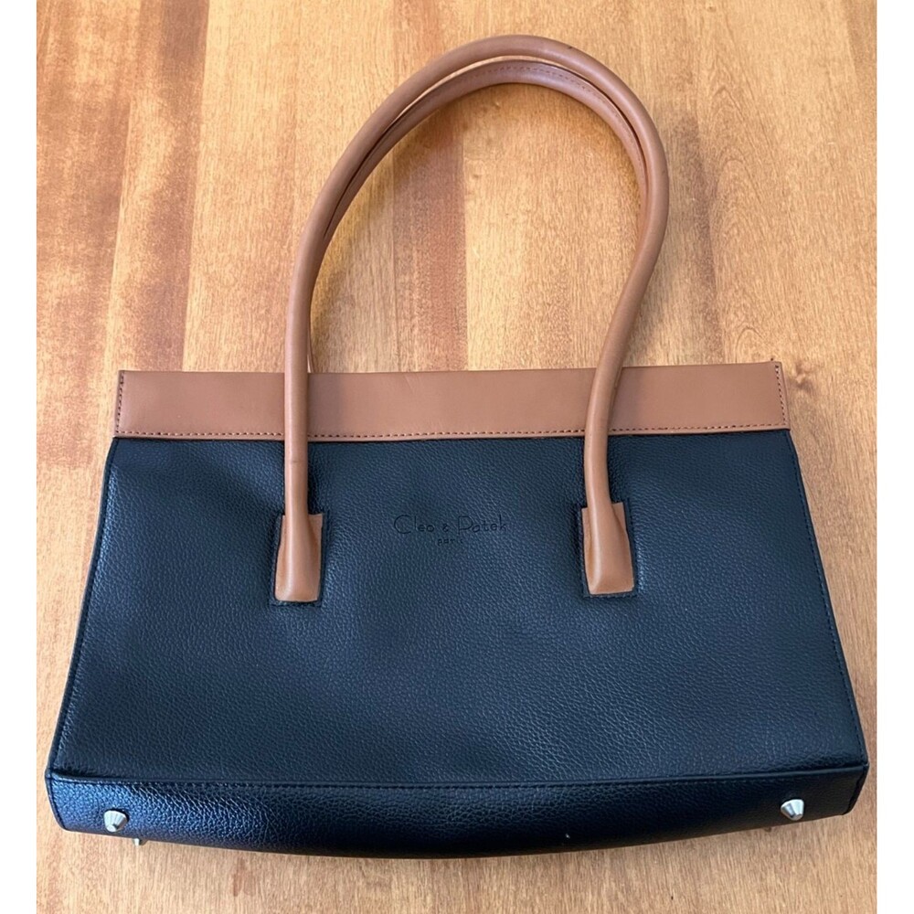 Cleo & Patek Paris Colorblock Top Handle Bag Purse Black Tan Magnet Closure